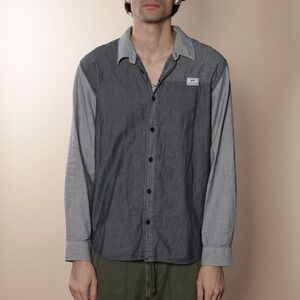 Vans Industrial Multipatterned Long Sleeve Button Up Shirt Size L Gray Black